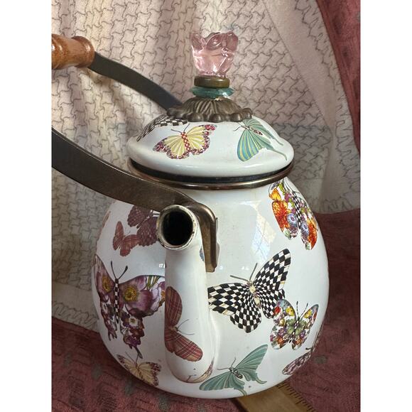 Mackenzie Childs Butterfly Garden Tea Kettle DAMAGED READ DISPLAY ONLY ! - Picture 13 of 16